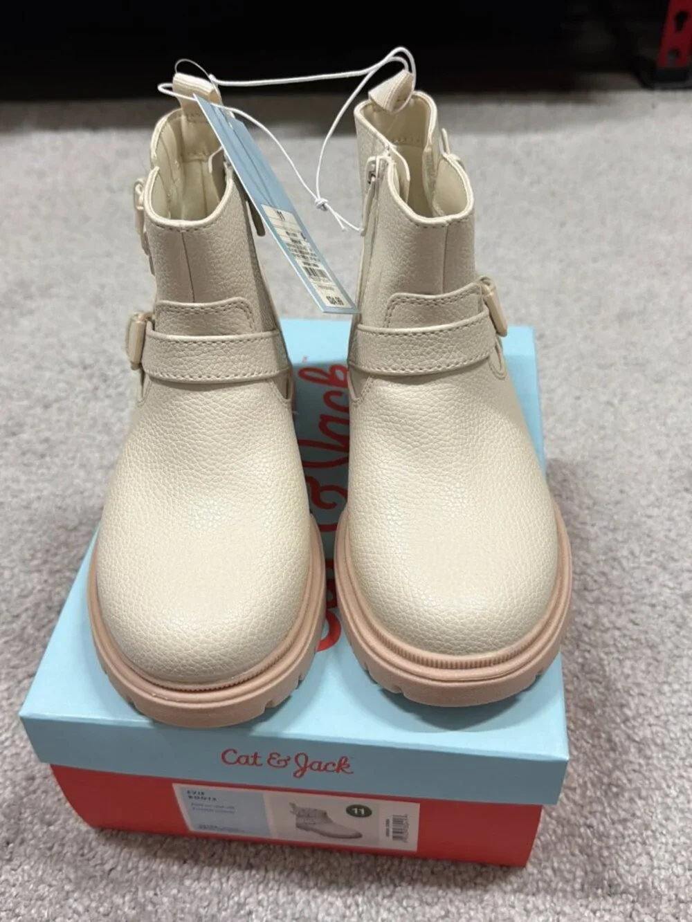 Cat & Jack Kids Girls Evie Ankle Boots Size 11 Side Zipper Cream